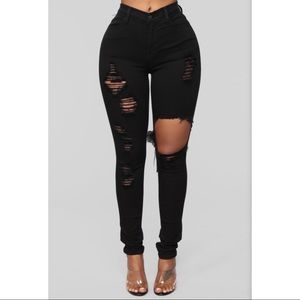 NWT Fashion Nova Black Distressed Jeans